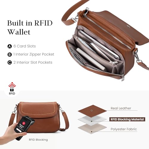 befen Genuine Leather Crossbody Purses for Women Anti Theft Medium Women's Saddle Bags Cross Body Purse with RFID Wallet for Travel Cognac Brown - Image 2