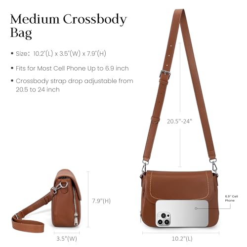 befen Genuine Leather Crossbody Purses for Women Anti Theft Medium Women's Saddle Bags Cross Body Purse with RFID Wallet for Travel Cognac Brown - Image 5