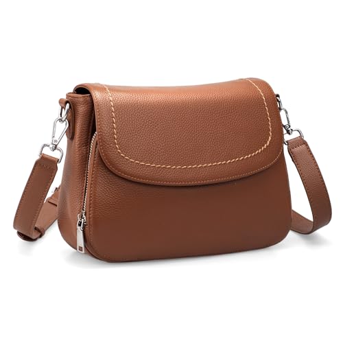 befen Genuine Leather Crossbody Purses for Women Anti Theft Medium Women's Saddle Bags Cross Body Purse with RFID Wallet for Travel Cognac Brown - Image 1