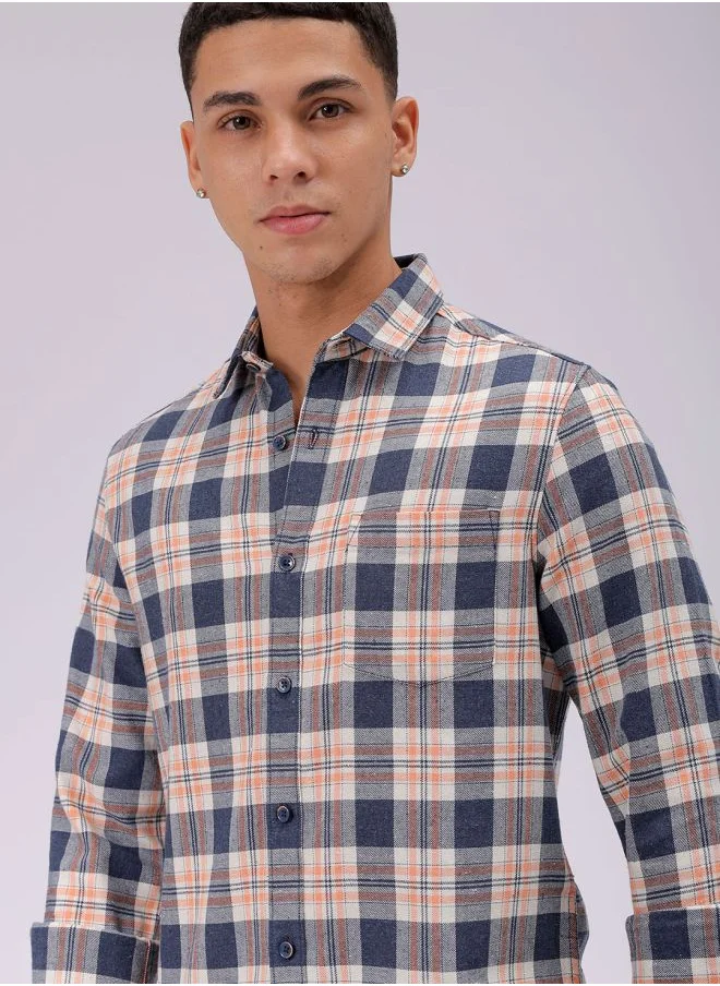 شركة المرآب الهندية Men Slim Fit Checkered Full Sleeves Cutaway Collar Casual Shirt