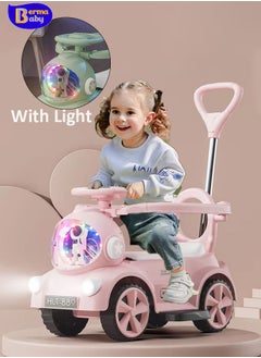 Berma Baby سيارة ركوب للأطفال، سيارة أطفال مزودة بموسيقى وقضيب أمان ومقبض دفع للأطفال الصغار، لعبة سيارة للأطفال مع عجلات فلاش بولي يوريثان وموسيقى (ترقية ضوء الموسيقى الوردي)  - Image 1