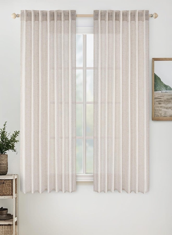 MIULEE White Linen Curtains 63 Inch Length 2 Panels for Bedroom Living Room, Soft Thick Linen Textured Natural Kitchen Window Drapes Semi Sheer Light Filtering Back Tab Rod Pocket Burlap Look Decor - Image 1