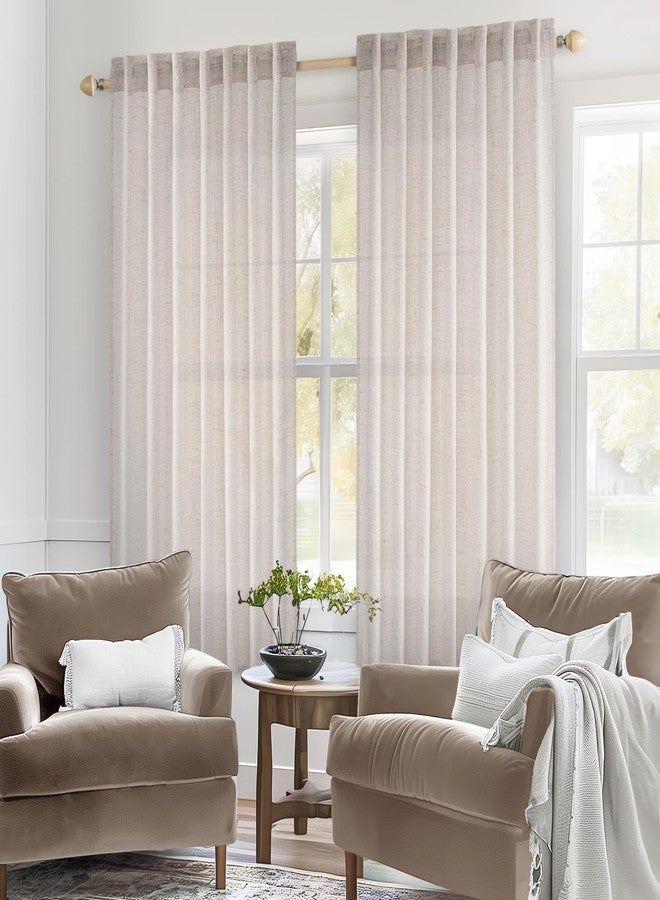 MIULEE White Linen Curtains 63 Inch Length 2 Panels for Bedroom Living Room, Soft Thick Linen Textured Natural Kitchen Window Drapes Semi Sheer Light Filtering Back Tab Rod Pocket Burlap Look Decor - Image 2