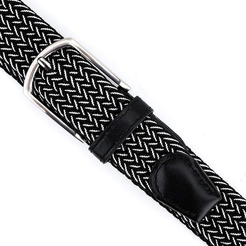 Radmire Braided Canvas Woven Elastic Stretch Belts for Men/Women/Junior with Multicolored (Black-White, X-Large/40-42" Waist) - Image 5