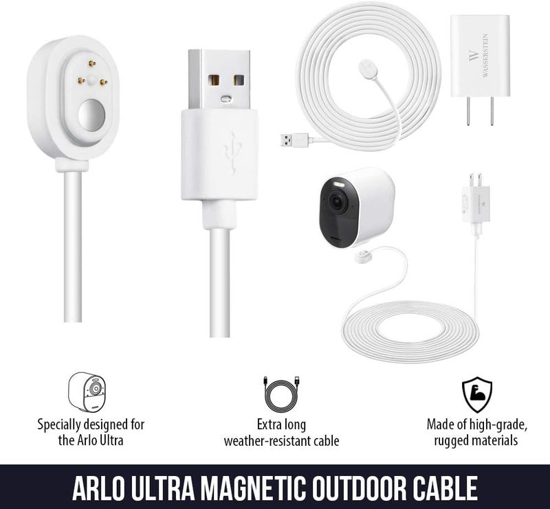 Wasserstein 25ft/7.6m Weatherproof Outdoor Charging Cable with Quick Charge Adapter Compatible with Arlo Ultra/Ultra 2/Pro 3/Pro 4/Pro 5s (2 Pack, White) (NOT Compatible with Arlo Essential Spotlight) - Image 2