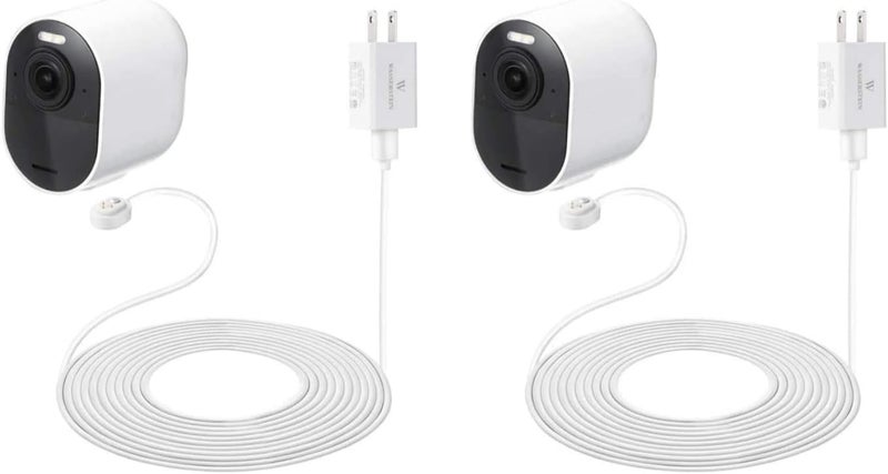 Wasserstein 25ft/7.6m Weatherproof Outdoor Charging Cable with Quick Charge Adapter Compatible with Arlo Ultra/Ultra 2/Pro 3/Pro 4/Pro 5s (2 Pack, White) (NOT Compatible with Arlo Essential Spotlight) - Image 1