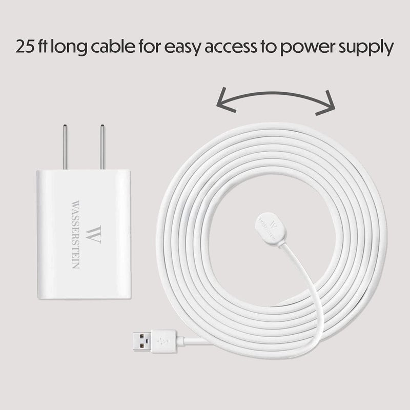 Wasserstein 25ft/7.6m Weatherproof Outdoor Charging Cable with Quick Charge Adapter Compatible with Arlo Ultra/Ultra 2/Pro 3/Pro 4/Pro 5s (2 Pack, White) (NOT Compatible with Arlo Essential Spotlight) - Image 4