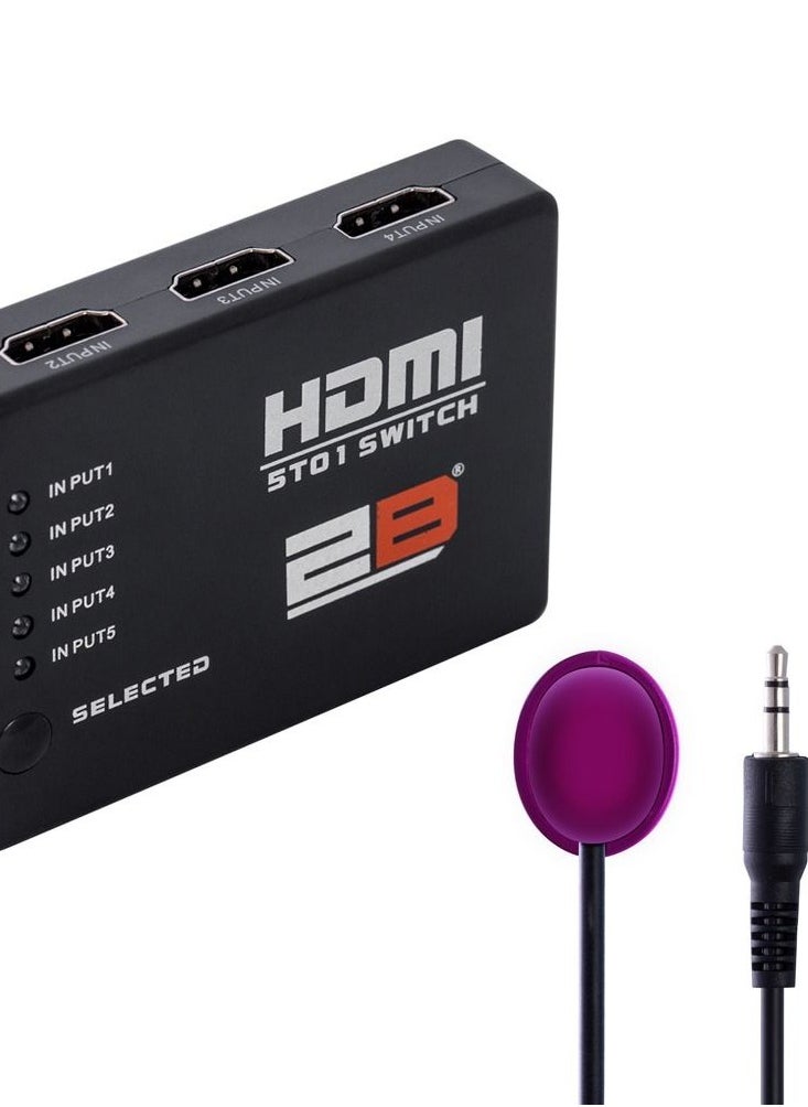 2بي - توبى سويتش HDMI من 5 منافذ الي منفذ مع ريموت - أسود - Image 1