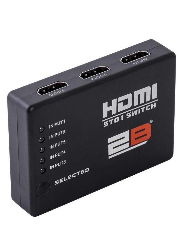 2بي - توبى سويتش HDMI من 5 منافذ الي منفذ مع ريموت - أسود - Image 1