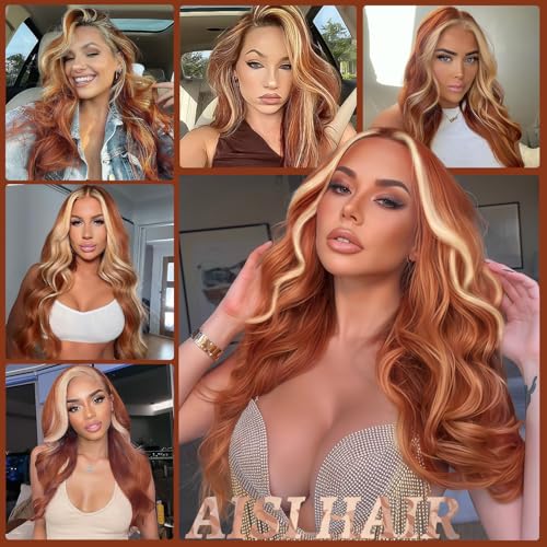 AISI HAIR Ginger Mixed Blonde Wig for Women, Long Wavy Lace Hairline Middle Part Synthetic Wig for Daily Party-26 Inch - Image 4