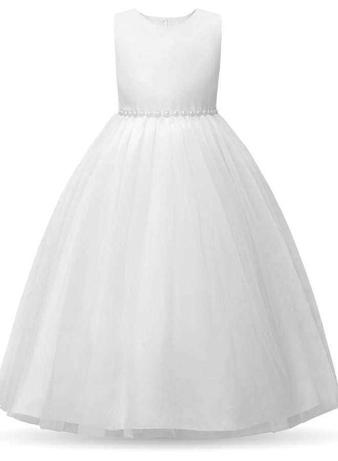Uhnice Flower Girl Pearl Dress Tulle Ball Gown Bow Prom with Heart Cutout for Wedding Birthday Party (White, 120/5-6 Years) - Image 3