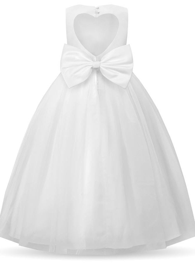 Uhnice Flower Girl Pearl Dress Tulle Ball Gown Bow Prom with Heart Cutout for Wedding Birthday Party (White, 120/5-6 Years) - Image 1