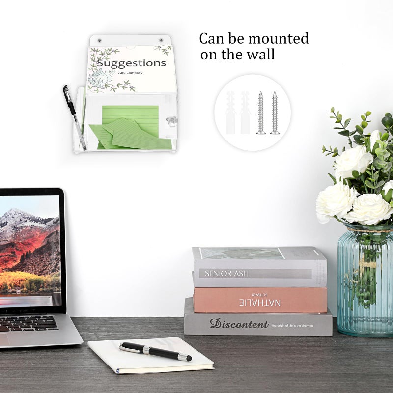 BTSKY Acrylic Suggestion Box With Lock Wall Mounted Acrylic Donation Box with 5"x7" Sign Slot, Office Ballot Boxes with Side-Pocket Collection Boxes for Voting Locking Suggestion Mailbox ,Clear - Image 3