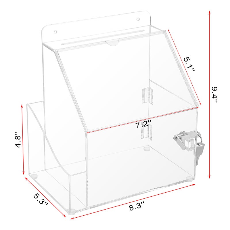 BTSKY Acrylic Suggestion Box With Lock Wall Mounted Acrylic Donation Box with 5"x7" Sign Slot, Office Ballot Boxes with Side-Pocket Collection Boxes for Voting Locking Suggestion Mailbox ,Clear - Image 4