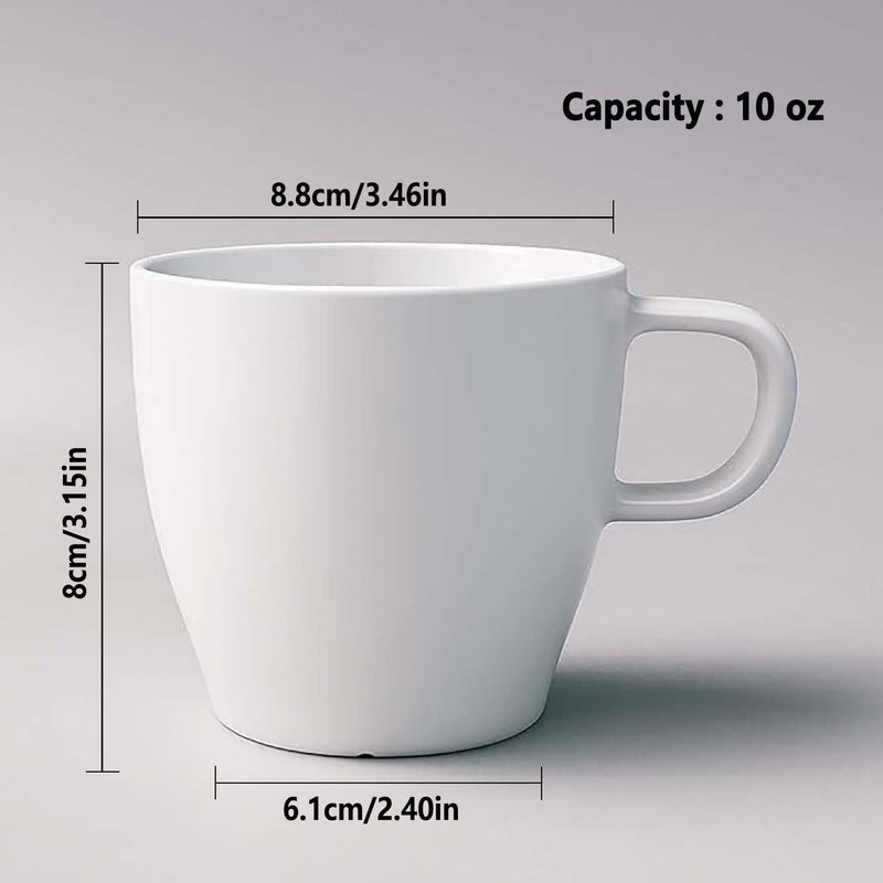 GESHUPOR 10 oz Coffee Cups Eco-Friendly, Shatter-Resistant Mug with Hanging Ears | Thickened Porcelain-Like Material | Suitable for Both Commercial and Home use| Unbreakable and Dishwasher Safe(6-pack) (White) - Image 2