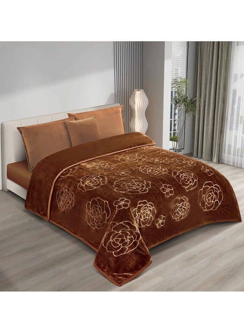 ART Two-Sided Blanket Weight 5 Kg Engraved Face Plain Face With A Super Soft Texture King Size 200x240 Cm Brown - Image 1