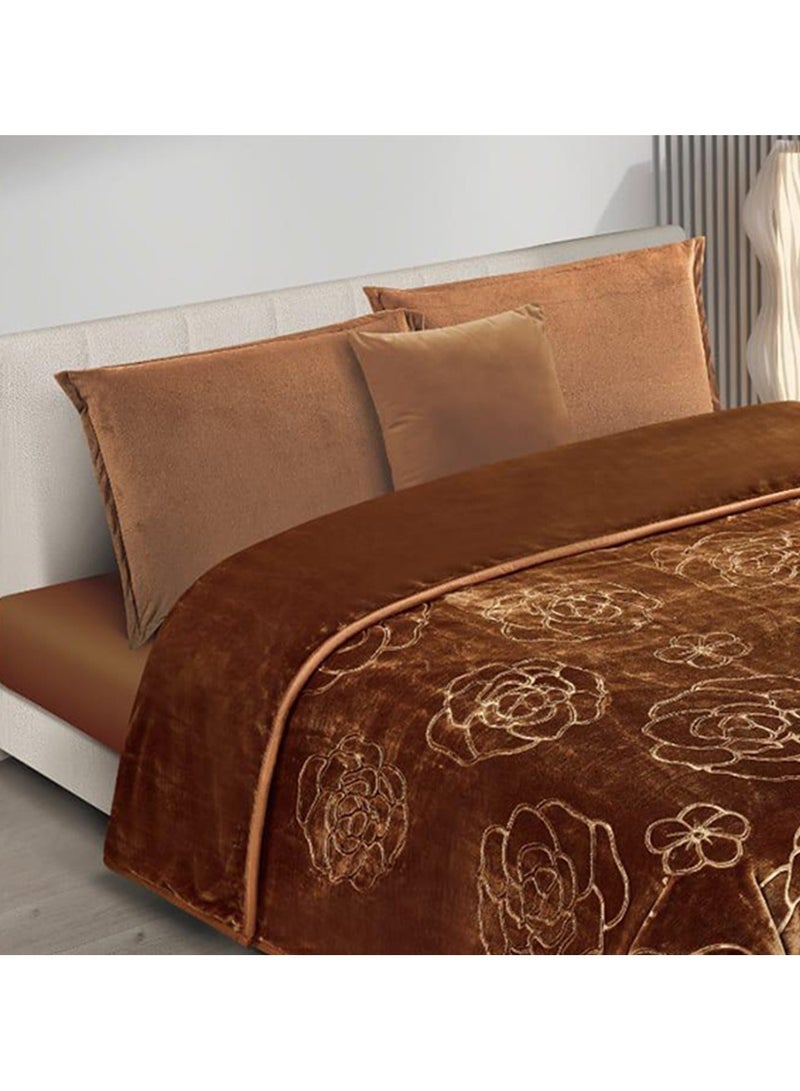 ART Two-Sided Blanket Weight 5 Kg Engraved Face Plain Face With A Super Soft Texture King Size 200x240 Cm Brown - Image 2