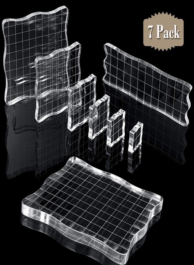 EXPORTIQ 7 Pieces Acrylic Stamp Blocks Set Clear Stamping Blocks Tools for Kids with Grid and Grip Scrapbooking Craft Making, Decorative DIY Essential Stamping Tool (Lace Edge) - Image 1