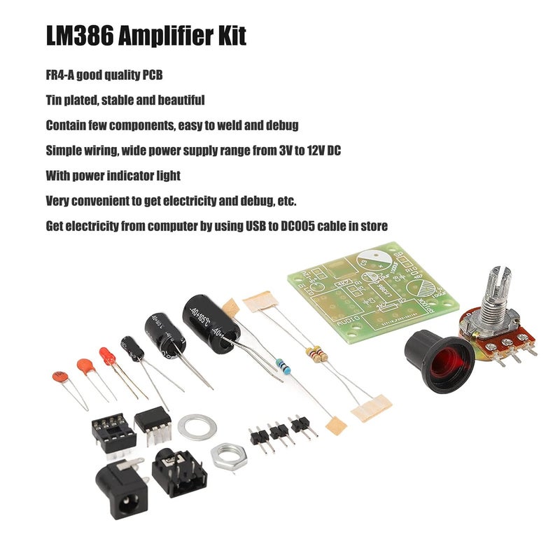 klarako LM386 Audio Amplifier Kit, Super Mini Smart Electronic DIY Module Board with Power Indicator Light Simple Wiring 37x41mm for Home Audio Theater - Image 4