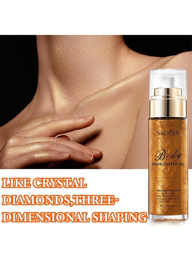 SADOER Body Highlighter Oil, Shimmer Body Oil Bronze Gold Bronze Face Brighten Glow Pearl Highlighter Illuminator Body Makeup Shine Glitter Gold Liquid Taning (Bronze, 85ML) - Image 4