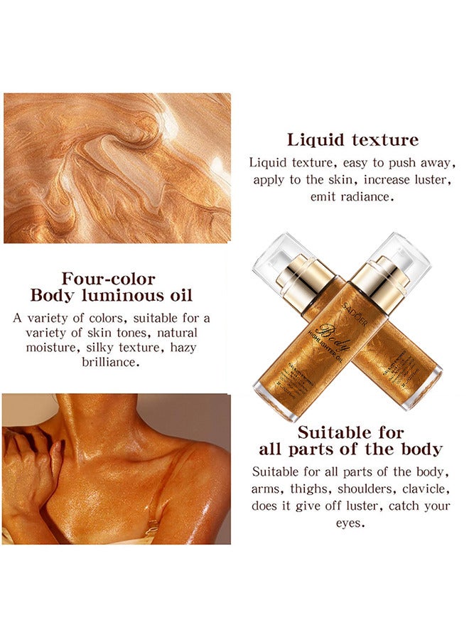 SADOER Body Highlighter Oil, Shimmer Body Oil Bronze Gold Bronze Face Brighten Glow Pearl Highlighter Illuminator Body Makeup Shine Glitter Gold Liquid Taning (Bronze, 85ML) - Image 3