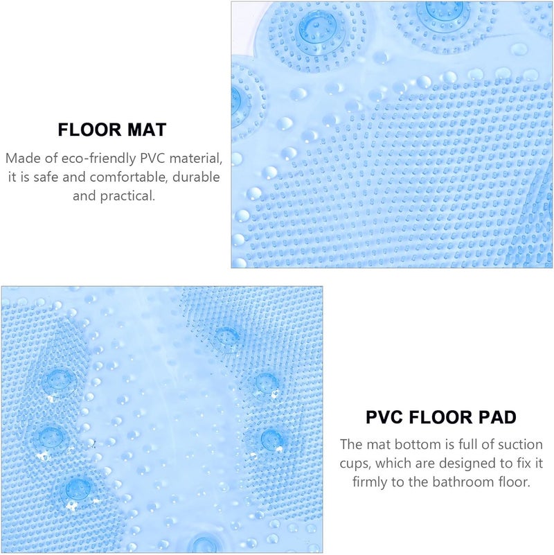 Homoyoyo Anti-Slip Bathroom Floor Mat with Suction Cups, PVC Foot Massage Pad, Blue Non-Skid Bath Rug for Shower and Bathtub Use - Image 4