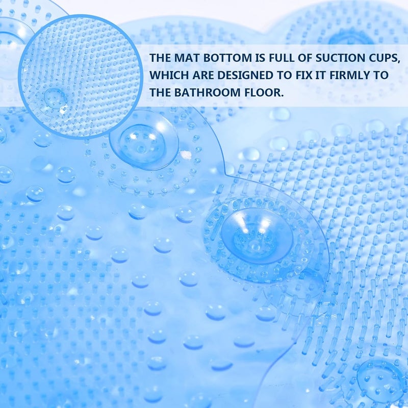 Homoyoyo Anti-Slip Bathroom Floor Mat with Suction Cups, PVC Foot Massage Pad, Blue Non-Skid Bath Rug for Shower and Bathtub Use - Image 5