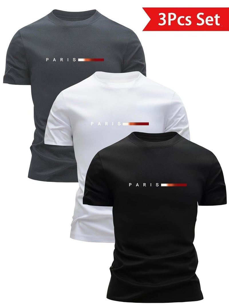 20253-Piece Set Of European Size Men'S T-Shirts, Solid Color Knitted Bird'S-Eye Fabric, Breathable, Round Neck, Short Sleeves, Bulk Order With Custom Printing - Image 1
