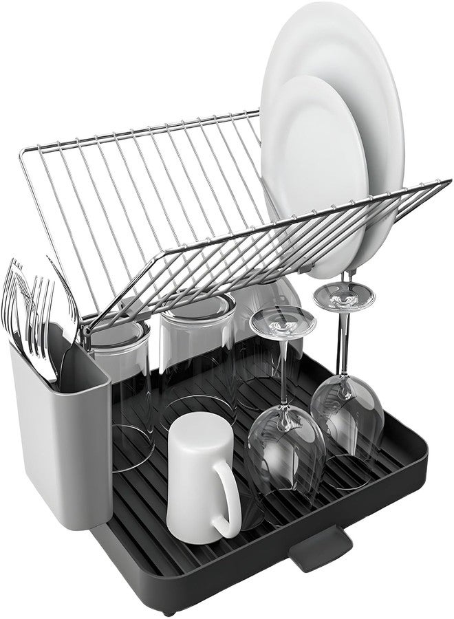 Cheet enterprise Premium Stainless Steel Dish Drying Rack with Automatic Drainboard, Large Capacity Kitchen Dish Drainer with Self-Draining Utensil Holder, Space Saving Countertop Plate Rack Holds 15 Plates - Image 1