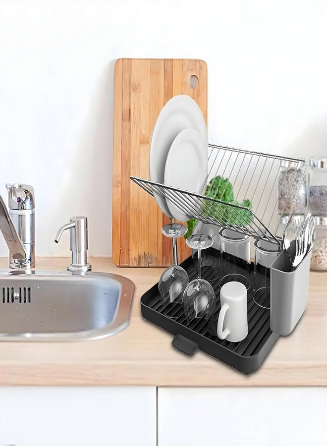 Cheet enterprise Premium Stainless Steel Dish Drying Rack with Automatic Drainboard, Large Capacity Kitchen Dish Drainer with Self-Draining Utensil Holder, Space Saving Countertop Plate Rack Holds 15 Plates - Image 4