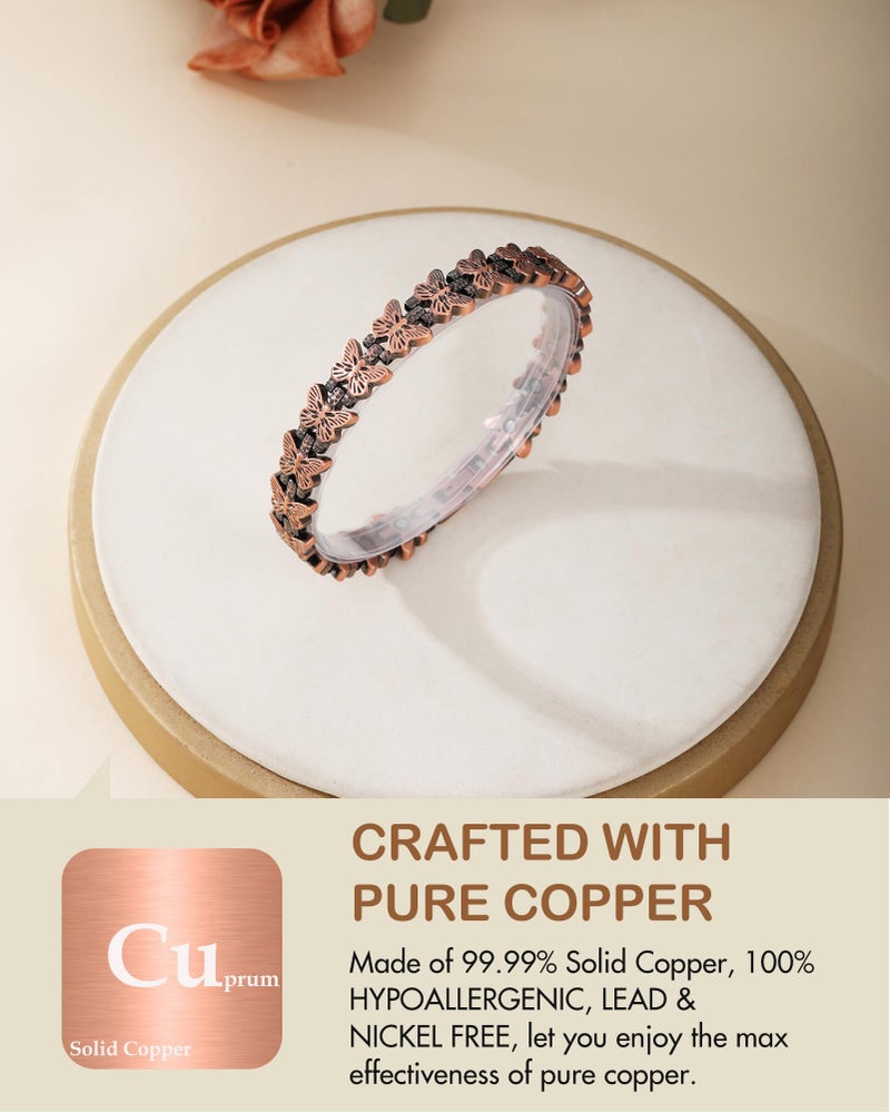 Feraco Pure Copper Bracelets for Women, Ultra Strength Magnetic Copper Bracelet with 3800 Gauss Magnet, Adjustable Jewelry Gift with Butterfly-Engraved - Image 4