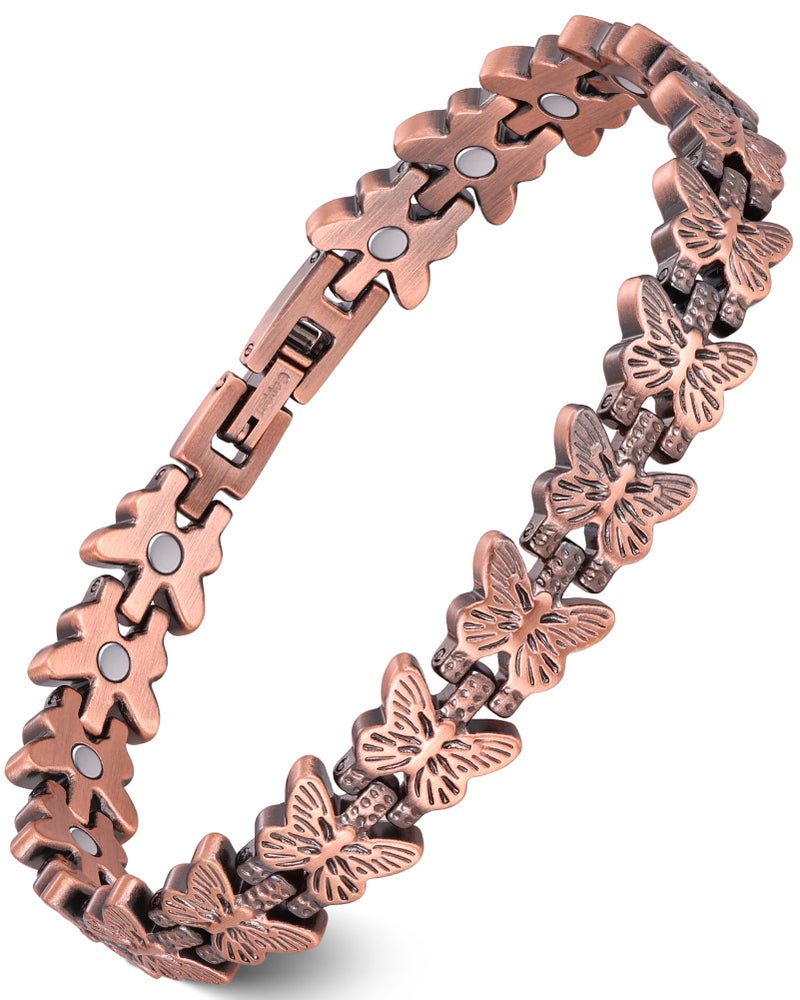 Feraco Pure Copper Bracelets for Women, Ultra Strength Magnetic Copper Bracelet with 3800 Gauss Magnet, Adjustable Jewelry Gift with Butterfly-Engraved - Image 1