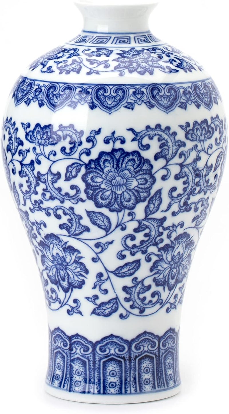 GaLouRo Blue and White Chinoiserie Vase, Ginger Jar for Home Decor, Porcelain Blue and White Decor, 9" H - Image 1