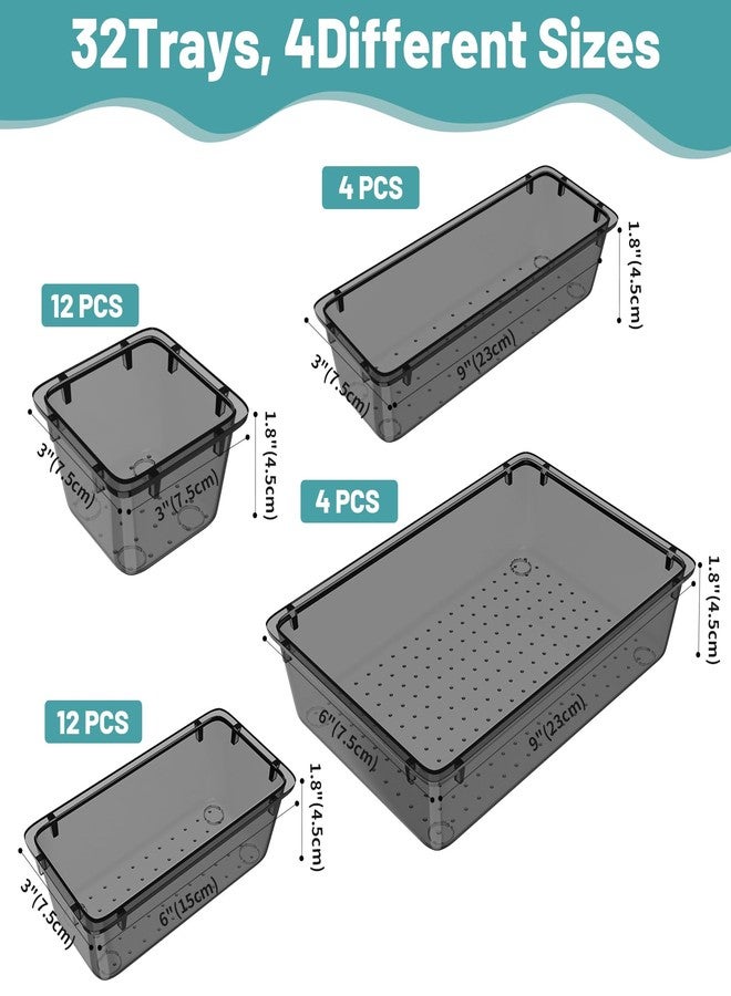 WOWBOX 32 PCS Clear Plastic Drawer Organizer Set, 4 Sizes Desk Drawer Organization and Storage Containers for Makeup, Cosmetics, Jewelry and Gadgets in Kitchen, Bathroom, Bedroom, Office, Clear Black - Image 2