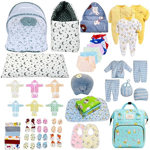 Infantbond Baby All Season Use Hospital Essential Combo for New Born | Gift Pack | Baby Products | Maternity Essentials | Bedding Set (64 Items)(0-6 Months) (64 in 1 Grey Moon) - Image 1