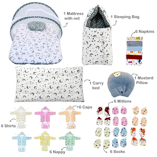 Infantbond Baby All Season Use Hospital Essential Combo for New Born | Gift Pack | Baby Products | Maternity Essentials | Bedding Set (64 Items)(0-6 Months) (64 in 1 Grey Moon) - Image 2