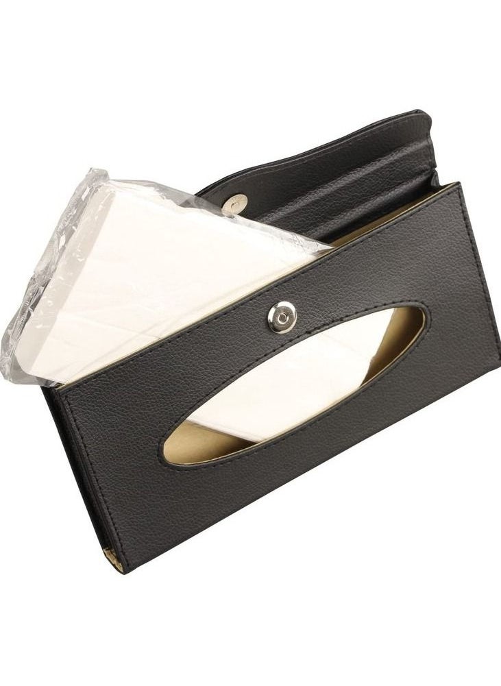 Generic - Car Mini Garbage Dust Bin Holder Trash Can With Car Tissue Holder,PU Leather Tissue Box, Backseat Tissue Purse Case Holder for Car (Black) - Image 1