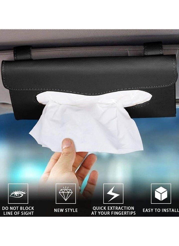 Generic - Car Mini Garbage Dust Bin Holder Trash Can With Car Tissue Holder,PU Leather Tissue Box, Backseat Tissue Purse Case Holder for Car (Black) - Image 1