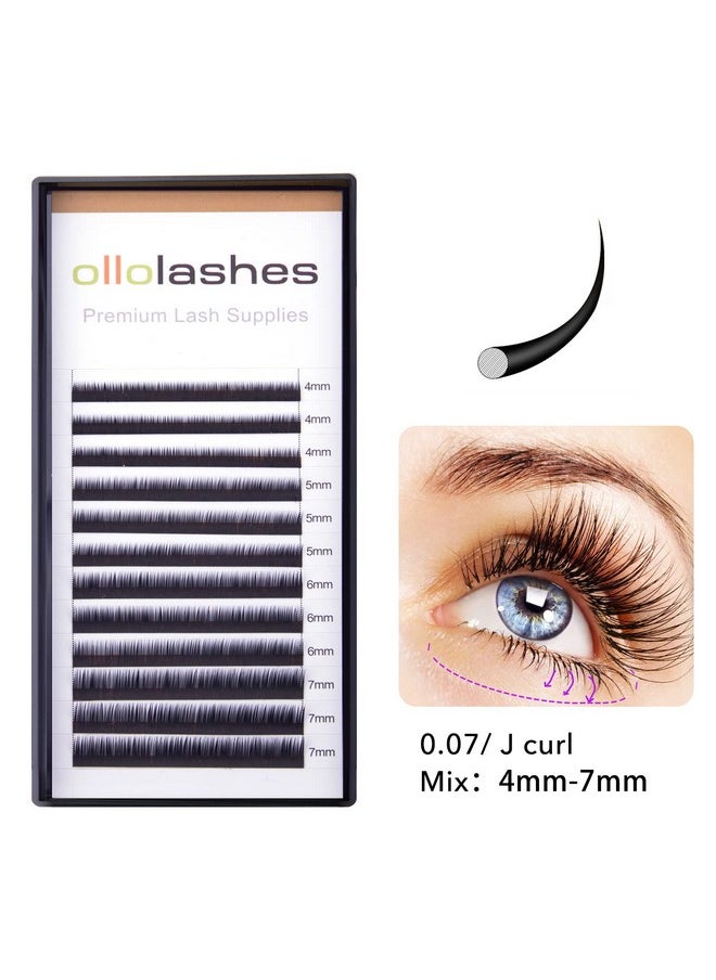 OLLOLASHES - Bottom Lash Extension J Curl 0.07Mm Mix47Mm 4Mm 5Mm 6Mm 7Mm Black Color Bottom Lash Extensions (Mix47Mm 0.07 J Curl) - Image 1