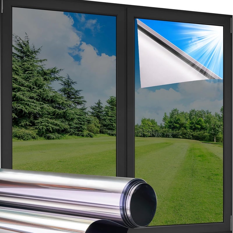 Coavas One Way Privacy Window Film Reflective Window Tint for Home,Static Cling Mirror Heat Blocking Covering See Out Not in,Anti-Uv House Daytime Privacy,Silver 17.5x78.7 in - Image 1
