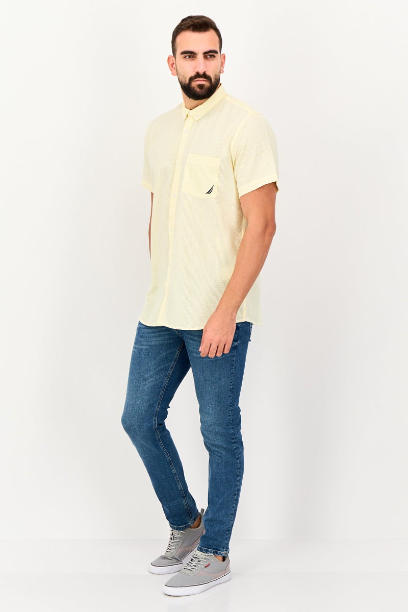 NAUTICA Men Classisc Fit Stripe Short Sleeve Casual Shirt, Yellow - Image 2