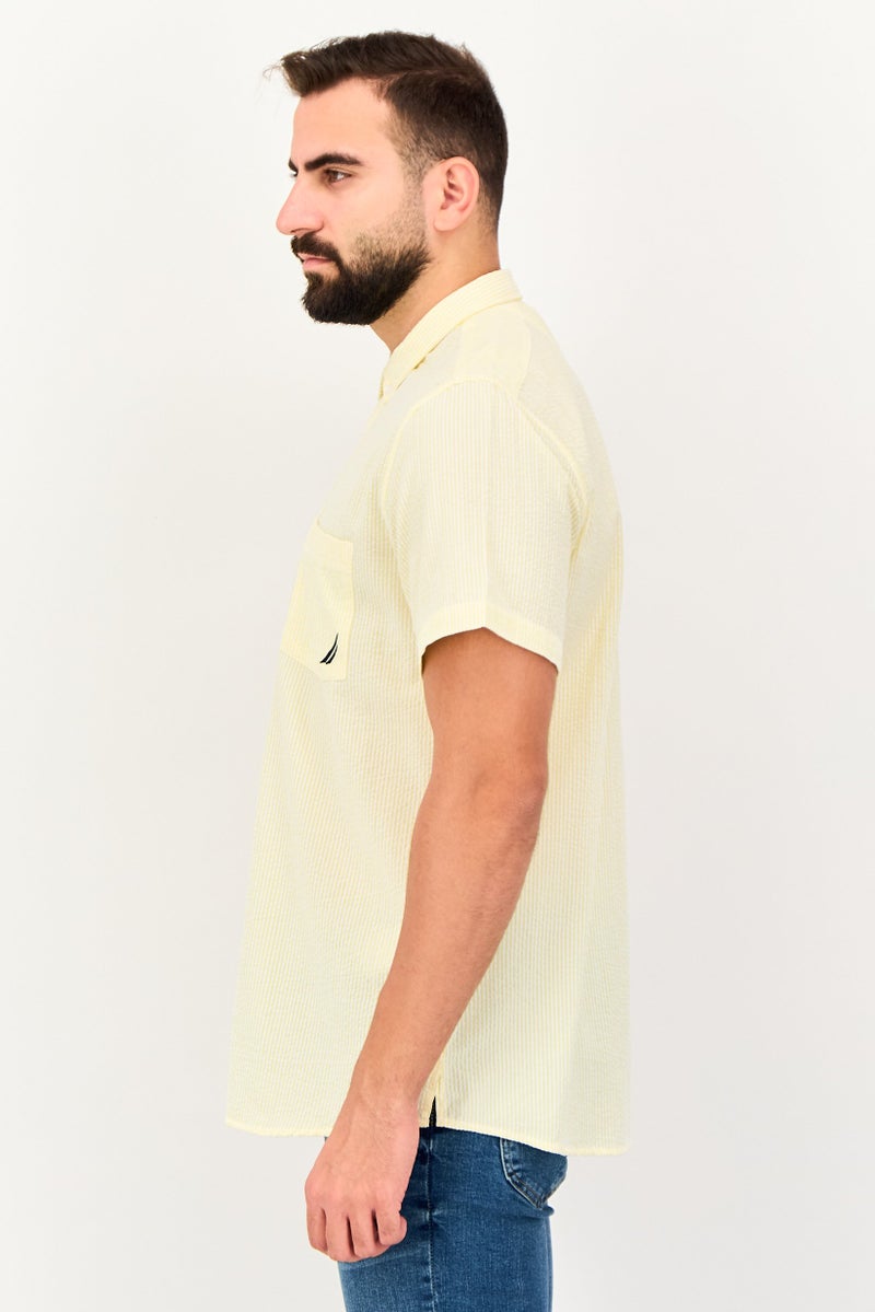 NAUTICA Men Classisc Fit Stripe Short Sleeve Casual Shirt, Yellow - Image 4