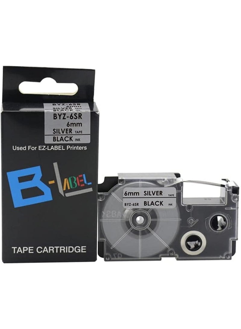 B Label Tape for EZ Label Inkjet Printers - Silver Adhesive Tape 6mm x 8m - 1 Roll - Image 1