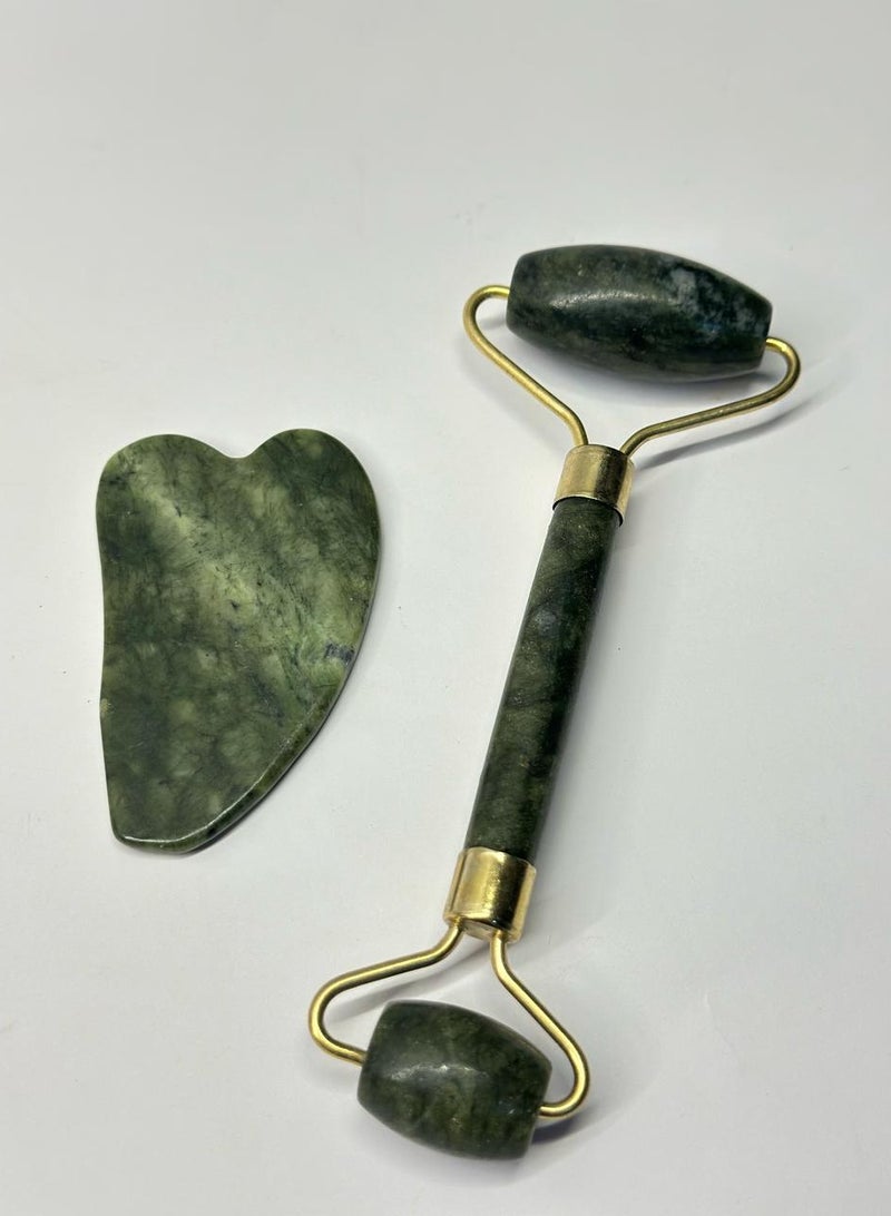 أسطوانة تدليك الوجه باليشم وأداة غوا شا الطبيعية والحجرية لعلاج الوجه والرقبة - Image 1