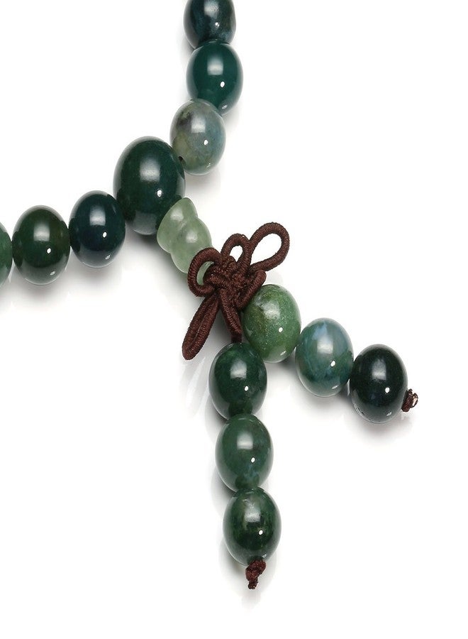 Jovivi 108 Mala Beads Bracelet 8mm Natural Green Moss Agate Gemstone Healing Crystal Stone Beaded Bracelet Hand Knotted Prayer Mala Beads Necklace for Yoga Meditation Balance - Image 4
