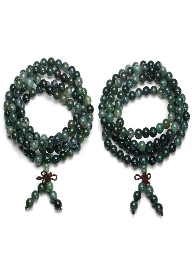 Jovivi 108 Mala Beads Bracelet 8mm Natural Green Moss Agate Gemstone Healing Crystal Stone Beaded Bracelet Hand Knotted Prayer Mala Beads Necklace for Yoga Meditation Balance - Image 3