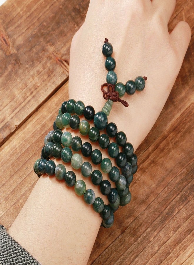 Jovivi 108 Mala Beads Bracelet 8mm Natural Green Moss Agate Gemstone Healing Crystal Stone Beaded Bracelet Hand Knotted Prayer Mala Beads Necklace for Yoga Meditation Balance - Image 2