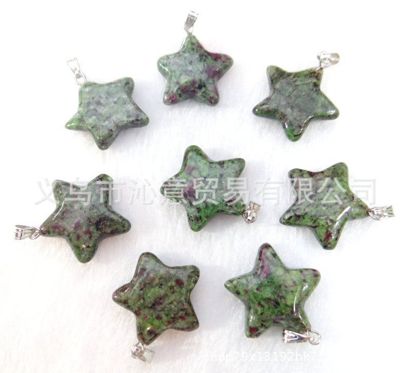 Generic Natural Stone Crystal Agate Pendant Necklace Star Red and Green Treasure 