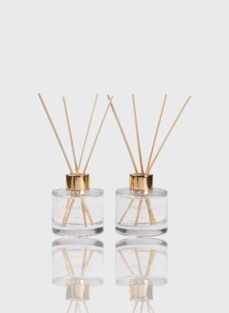 Escapade - Paris Collection Reed Diffuser Duo - Luxury Aromatherapy Diffuser - Hints of Lemon, Ocean, Bergamot, & Fragrant Jasmine - Essential Oil Diffusers