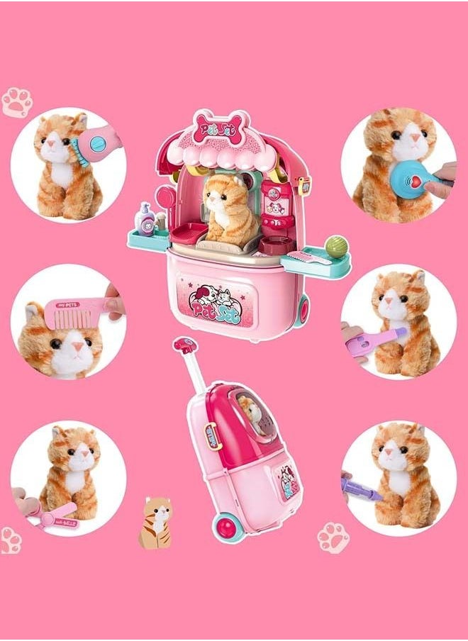 BAYBEE 2 In 1 Trolley Cat Pet Care Doctor Set For Kids With Backpack Cat Care Doctor Playset Pretend Play Toys Pretend Role Play Toys Medical Doctor Play Set Toy For Kids 2+ Years Boys Girls Pink  - Image 4